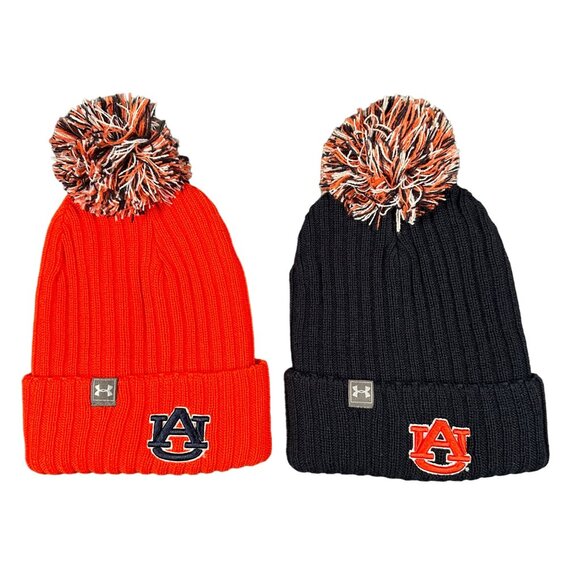 Under Armour Other - Auburn Tigers Unisex OSFA Under Armour Lot of 2 Pom Beanie Hats Pull On